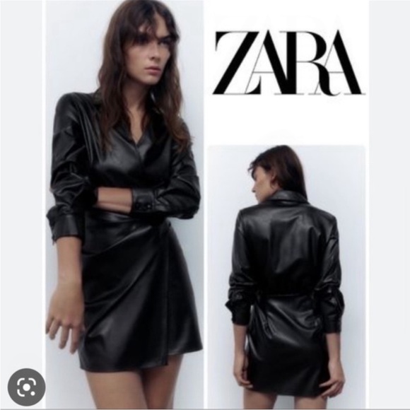 Zara Black Faux Leather Shirt Dress - Picture 13 of 15